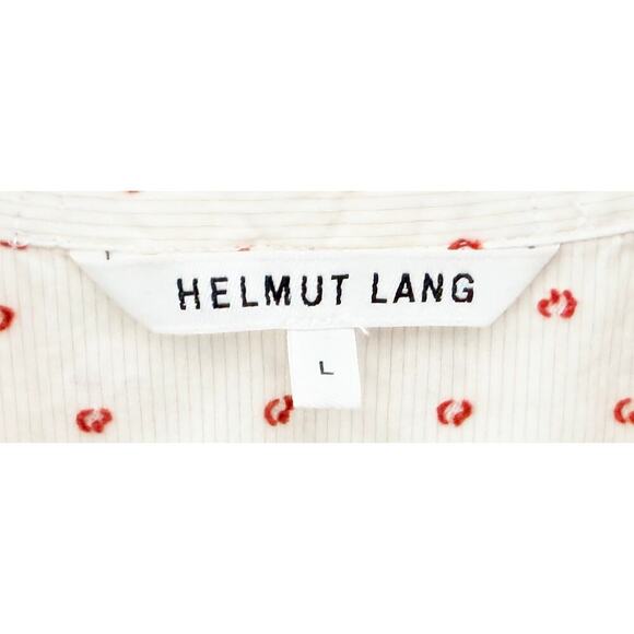 Helmut Lang Womens Button Cotton Up Blouse Cream White Stripe Red Fil Coupe Dots - Picture 6 of 11
